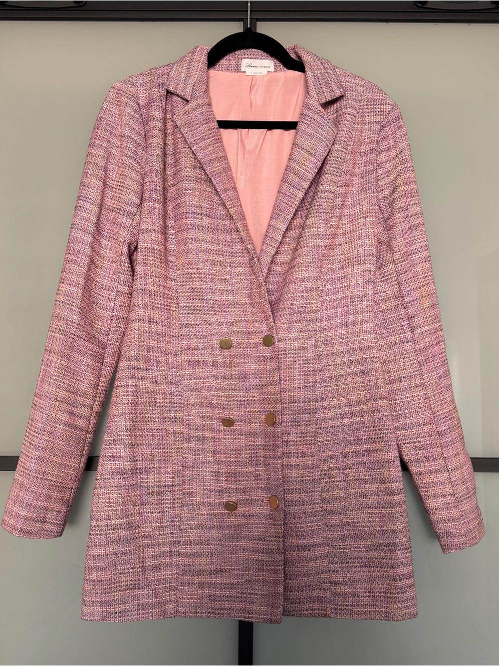 LOVERS + FRIENDS JACKSON LONG SLEEVE PINK BLAZER TWEED DRESS SMALL